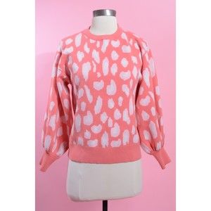 QED London Coral Leopard Puff Sleve Sweater Top Sz Sm UK Medium